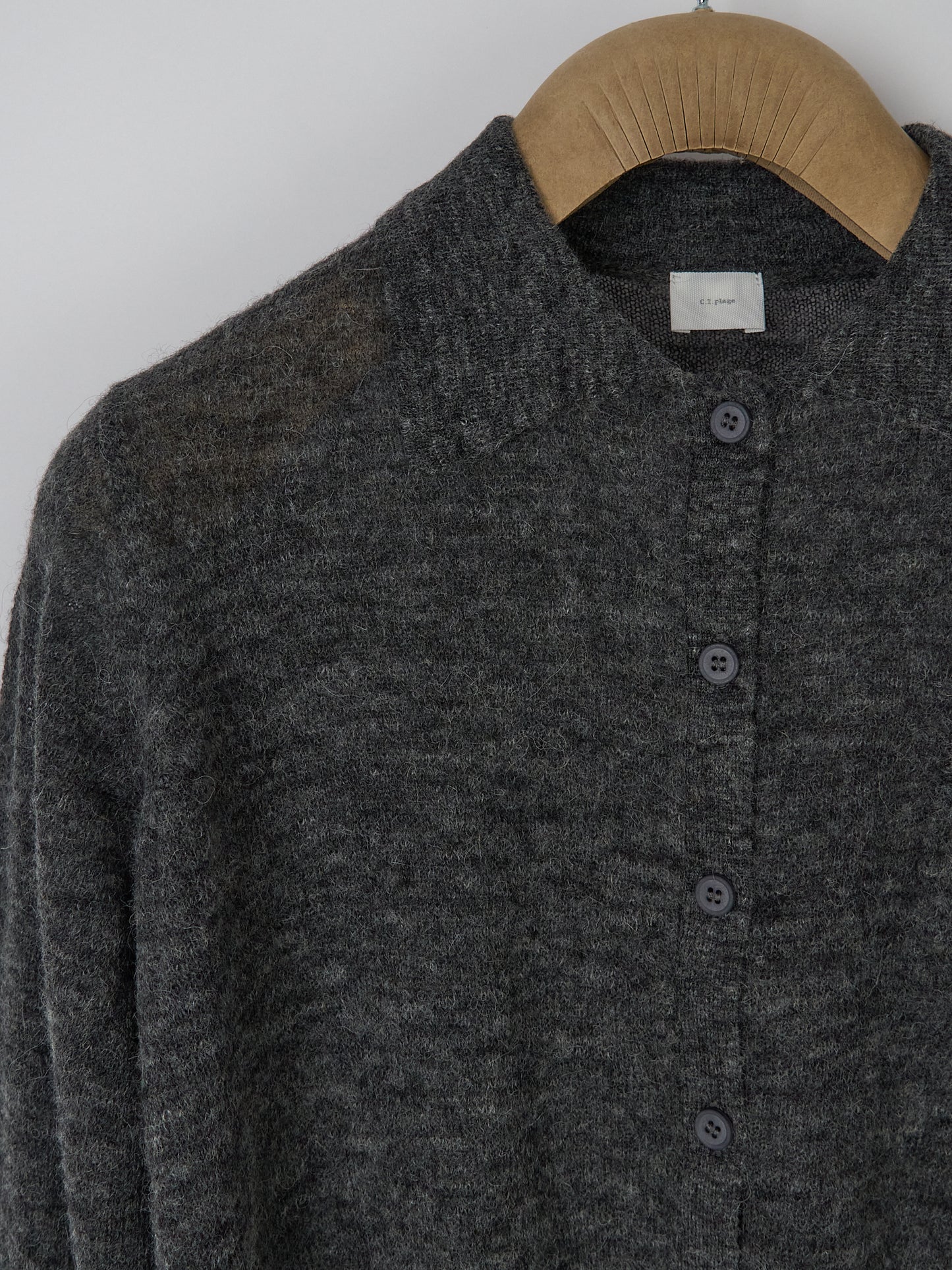 Polo Neck Longsleeve Cardigan - Grey