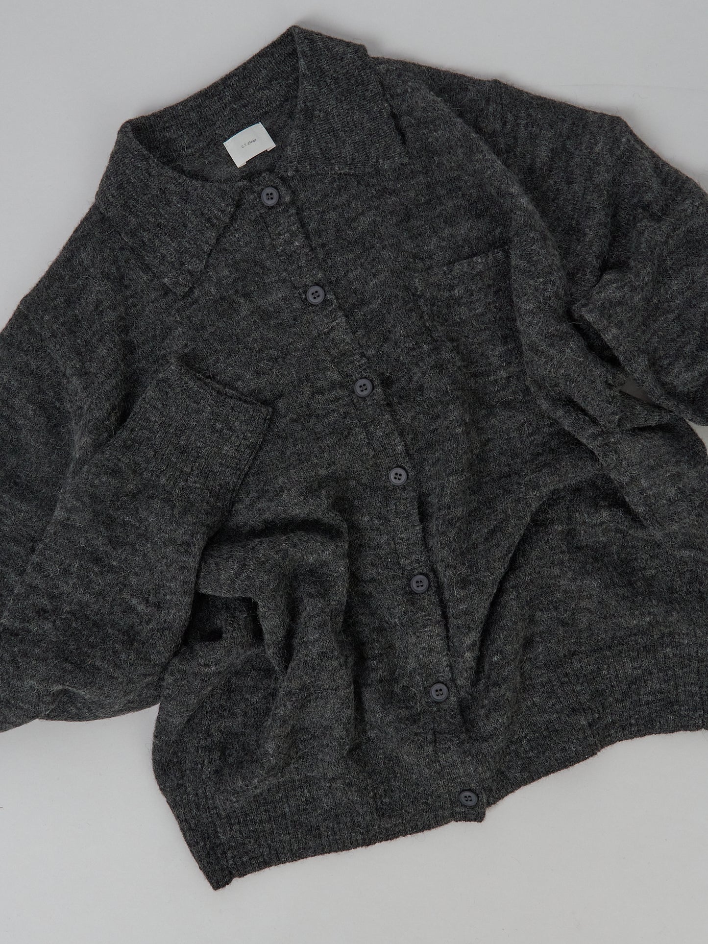 Polo Neck Longsleeve Cardigan - Grey