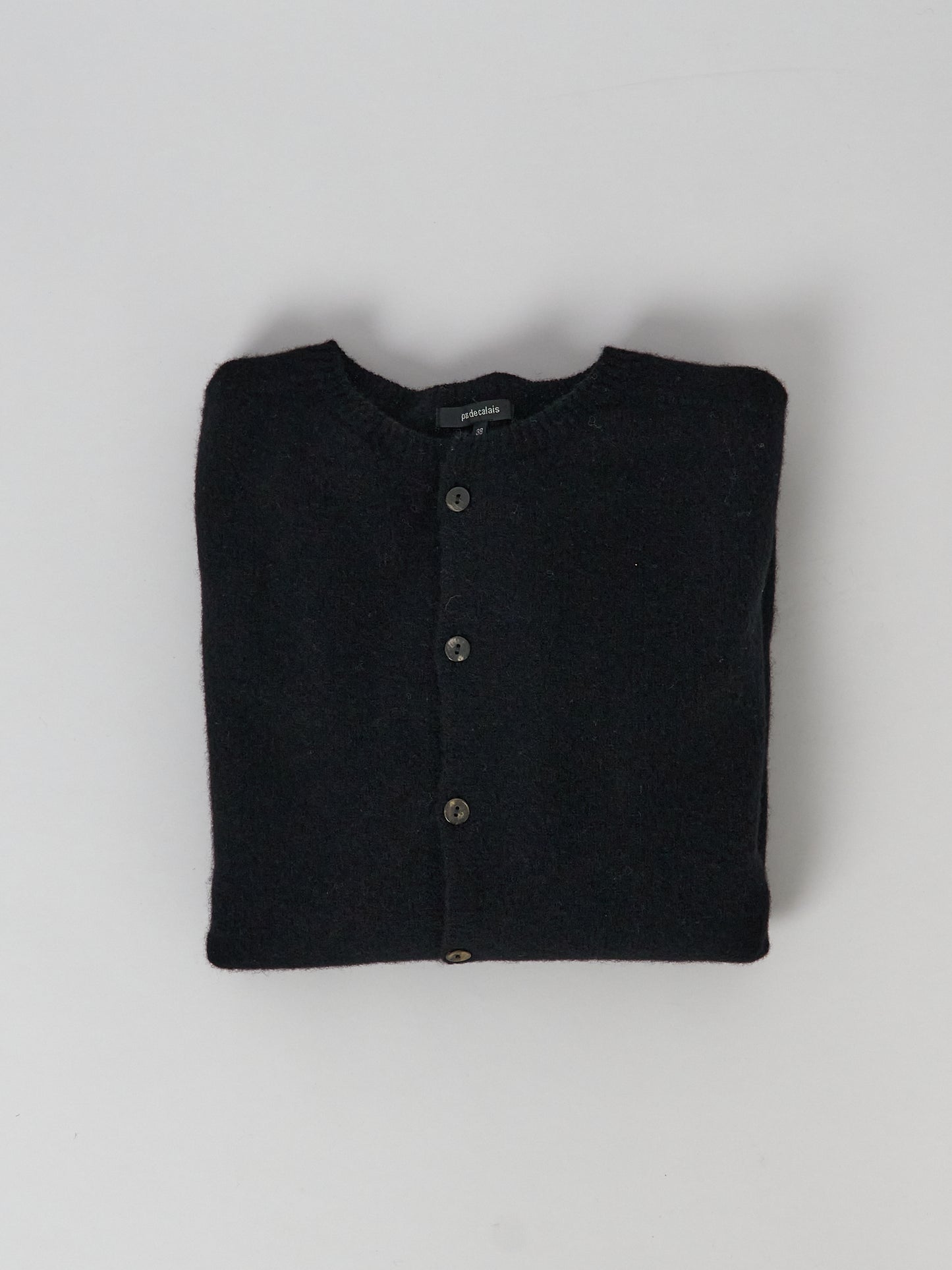 Fine Wool Crewneck Cardigan - Black