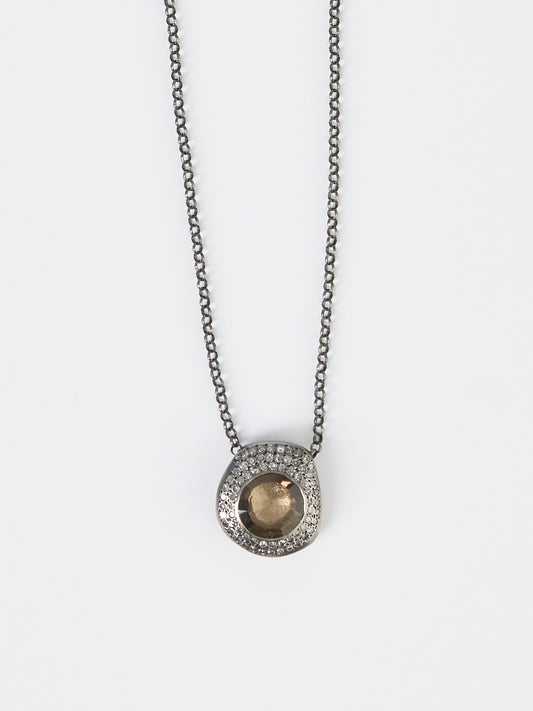 Rosa Maria Necklace – Icy Grey Diamonds & Smoky Quartz