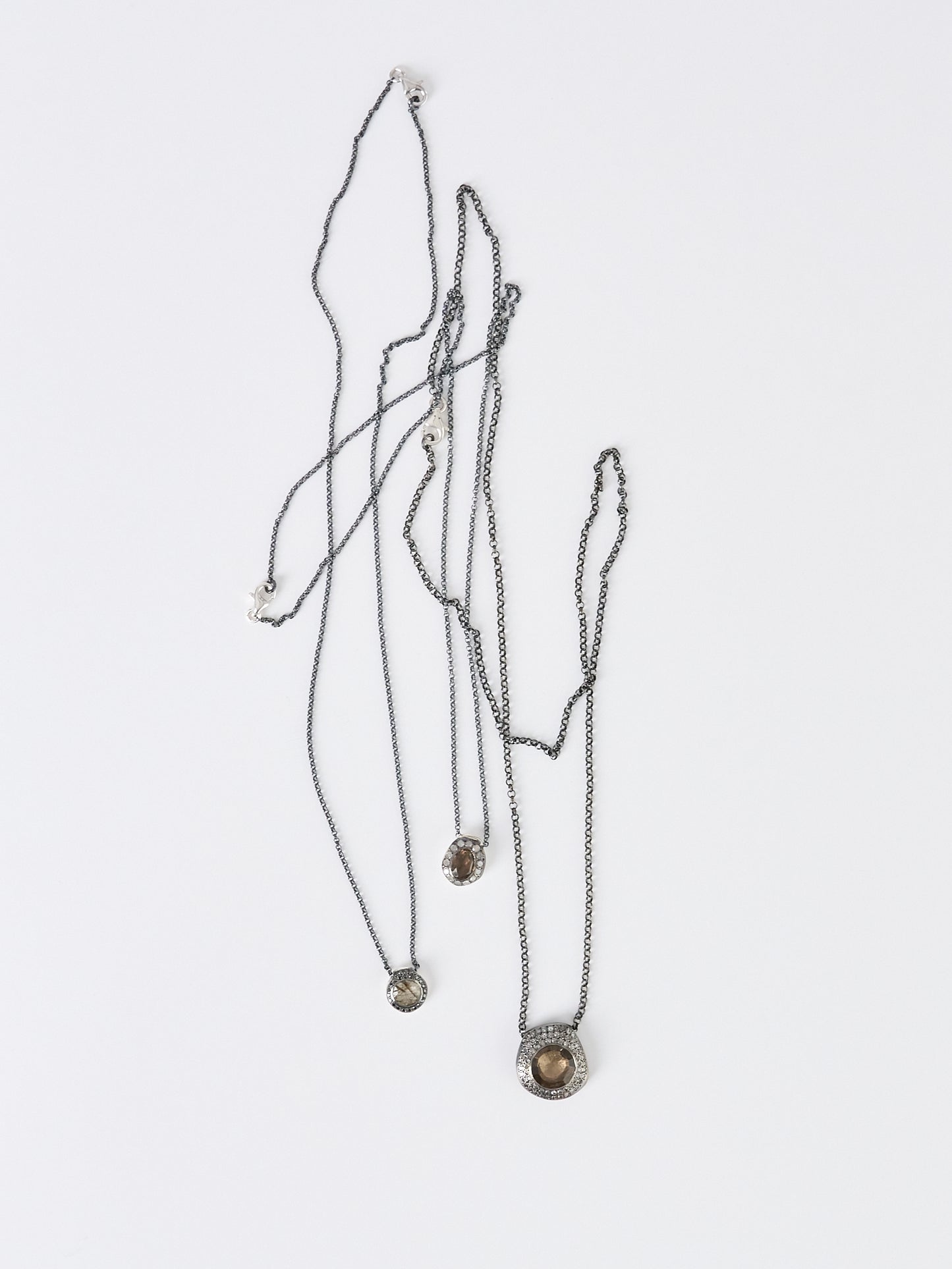 Rosa Maria Necklace – Icy Grey Diamonds & Smoky Quartz