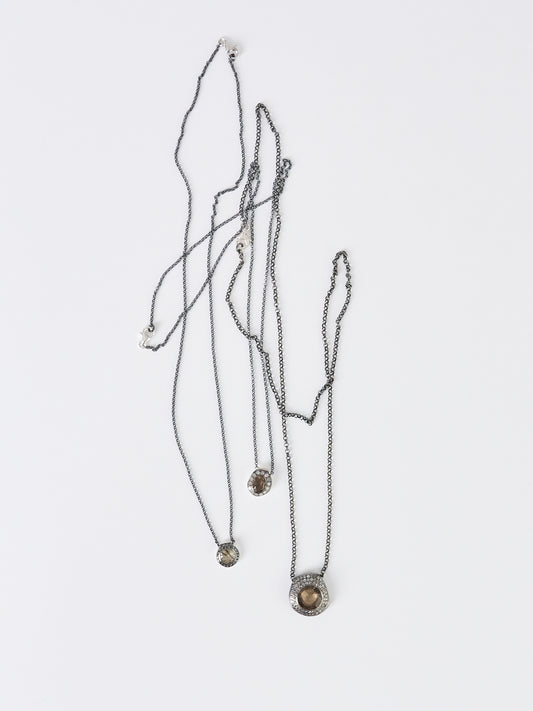Rosa Maria Necklace – Icy Grey Diamonds & Smoky Quartz
