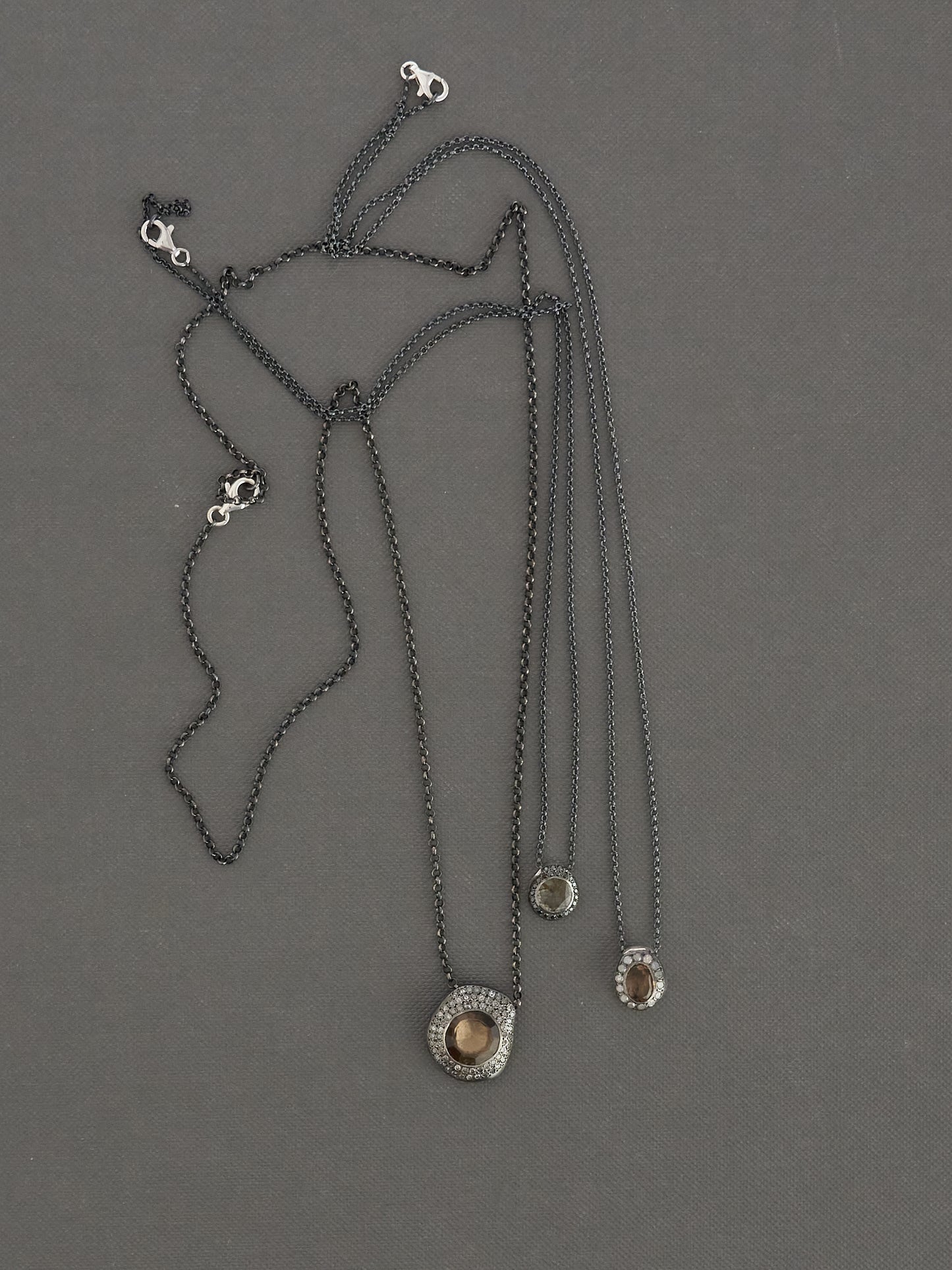 Rosa Maria Necklace – Icy Grey Diamonds & Smoky Quartz