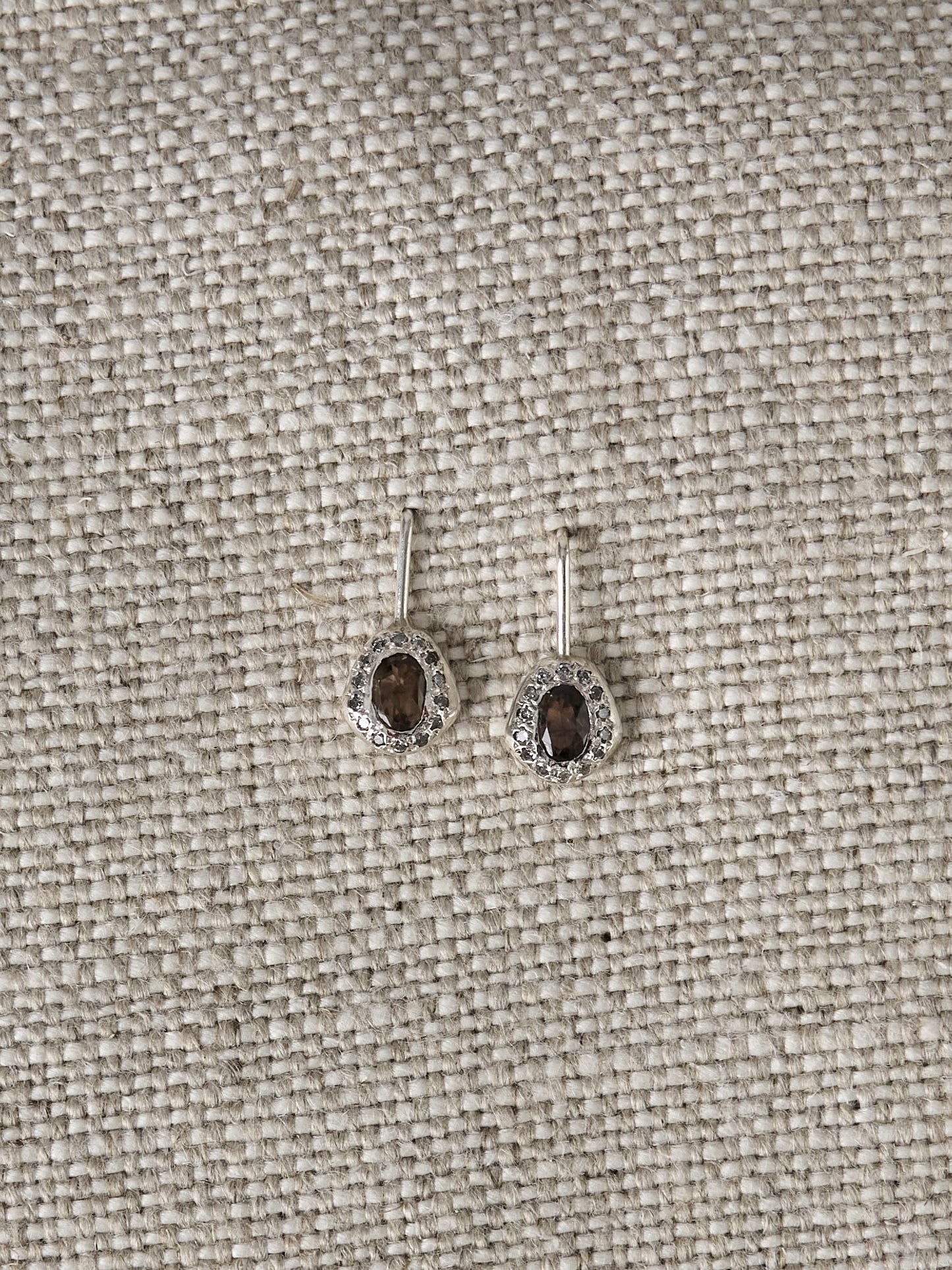 BO 113 Earrings – Smoky Quartz, Icy Grey Diamonds