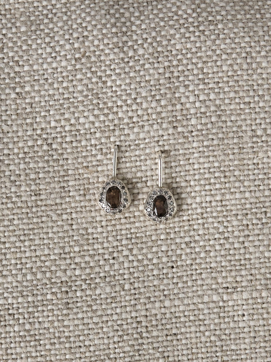 BO 113 Earrings – Smoky Quartz, Icy Grey Diamonds