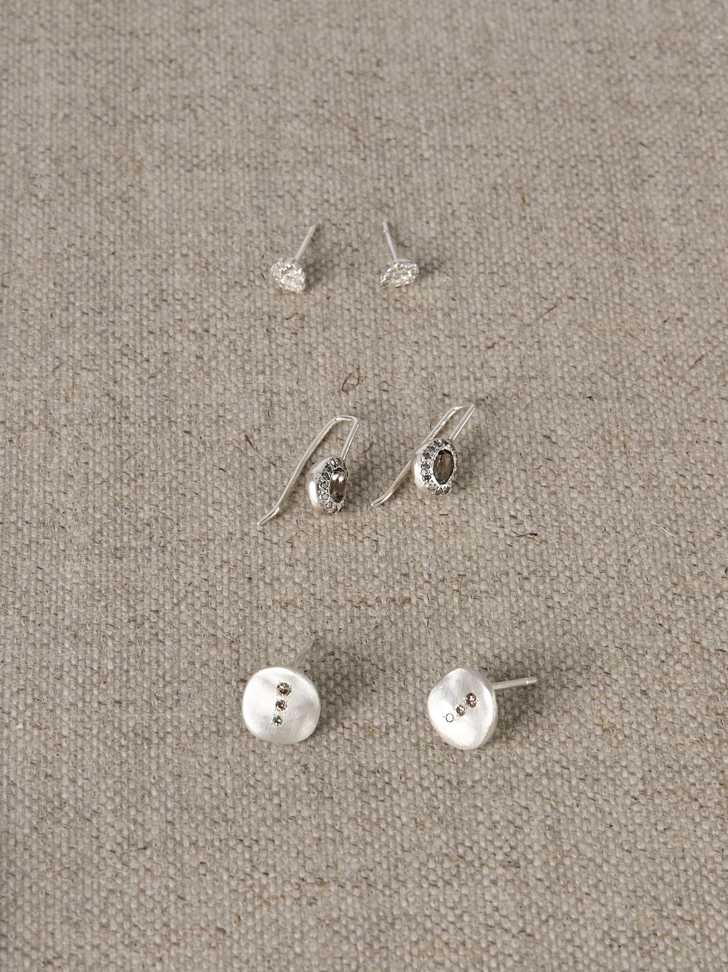 BO 113 Earrings – Smoky Quartz, Icy Grey Diamonds
