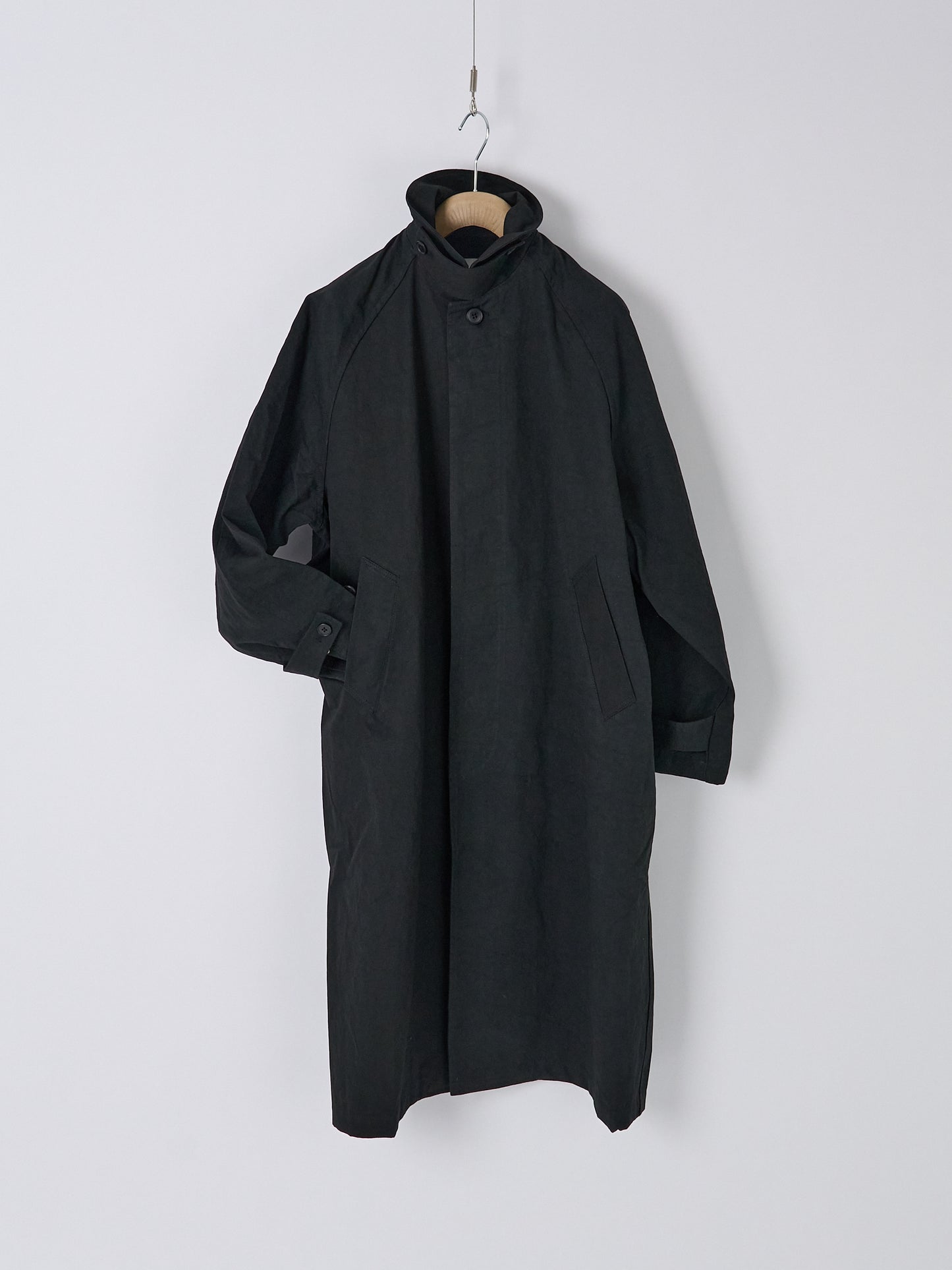Cotton Bal (Balmacaan) Coat - Black