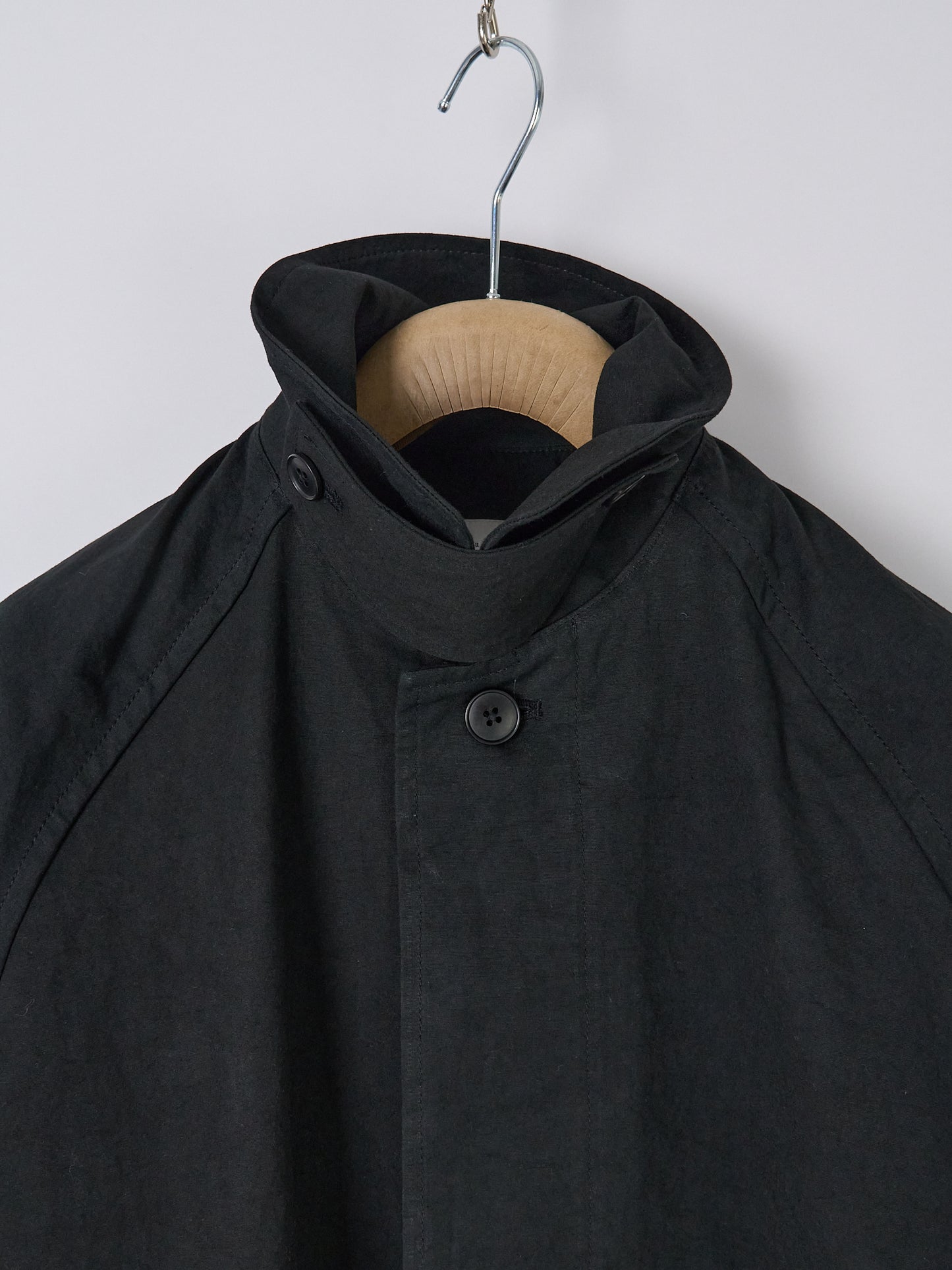 Cotton Bal (Balmacaan) Coat - Black