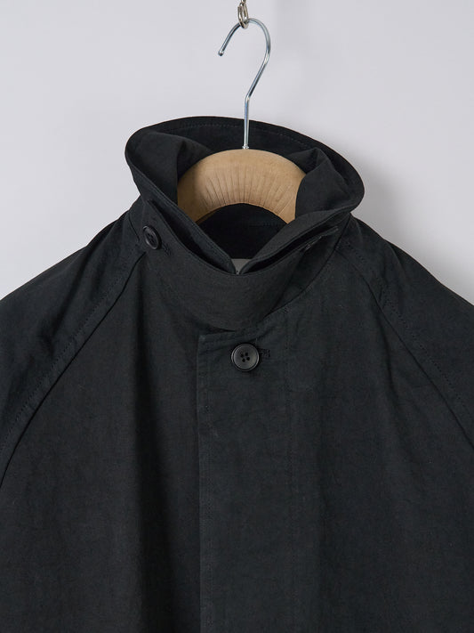 Cotton Bal (Balmacaan) Coat - Black