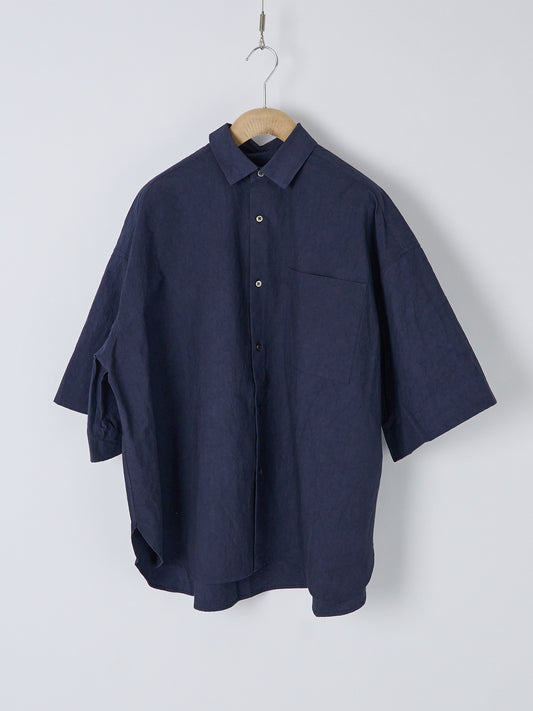 Wide Half-Sleeve Shirt - Navy