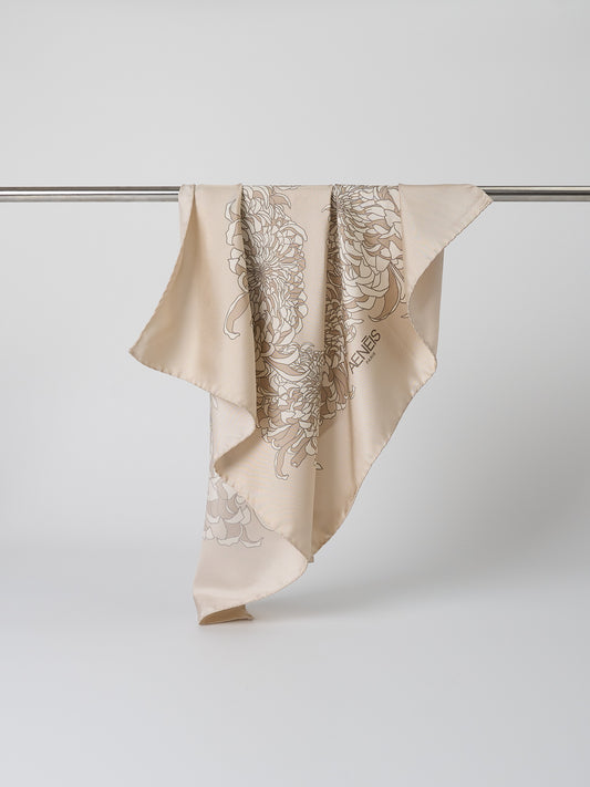 Chrysanthemum Silk scarf - Oat 68cm