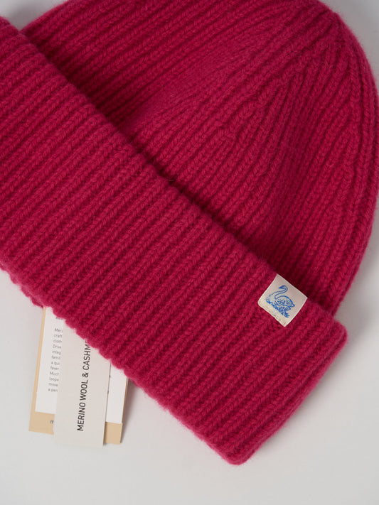 Merino/Cashmere Ribbed Beanie Raspberry