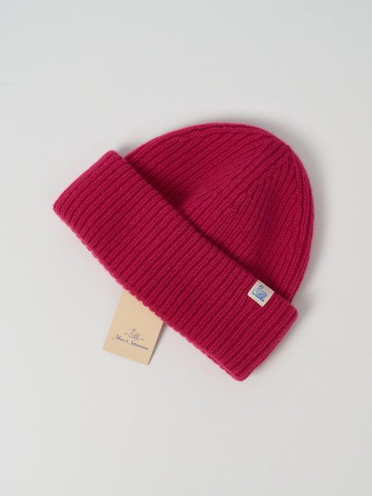 Merino/Cashmere Ribbed Beanie Raspberry