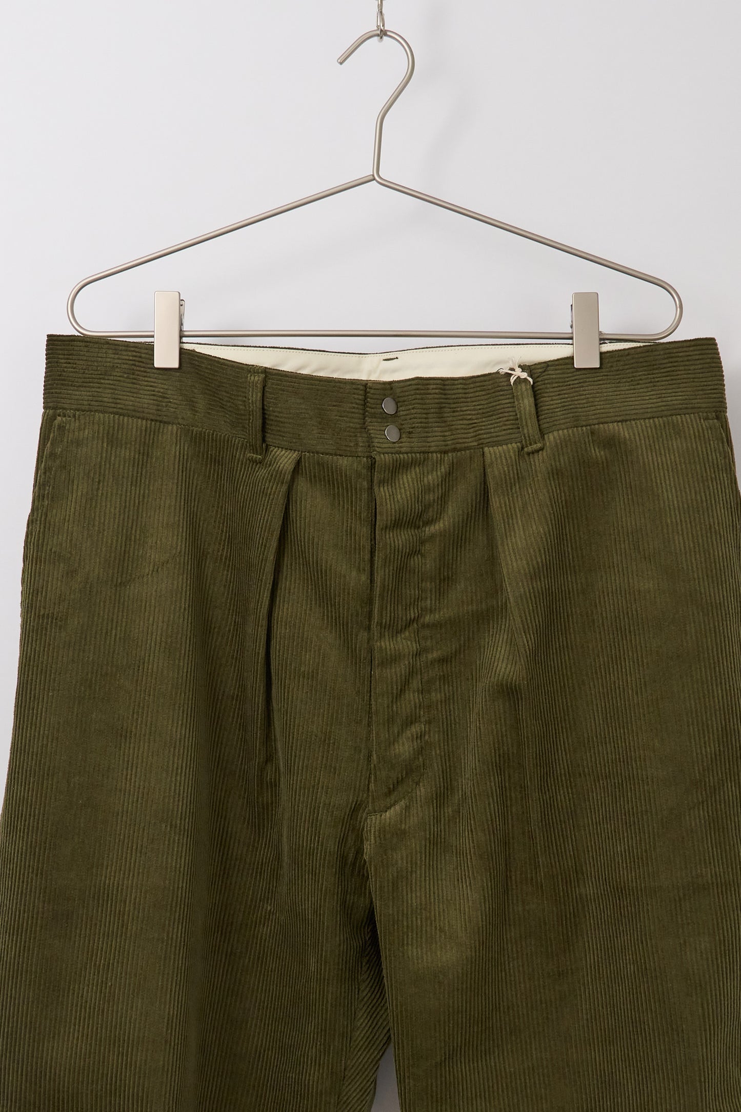 Fujito Wide Slacks, 8W Corduroy Olive Green