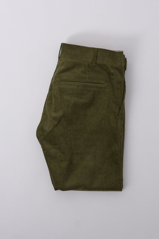 Fujito Wide Slacks, 8W Corduroy Olive Green