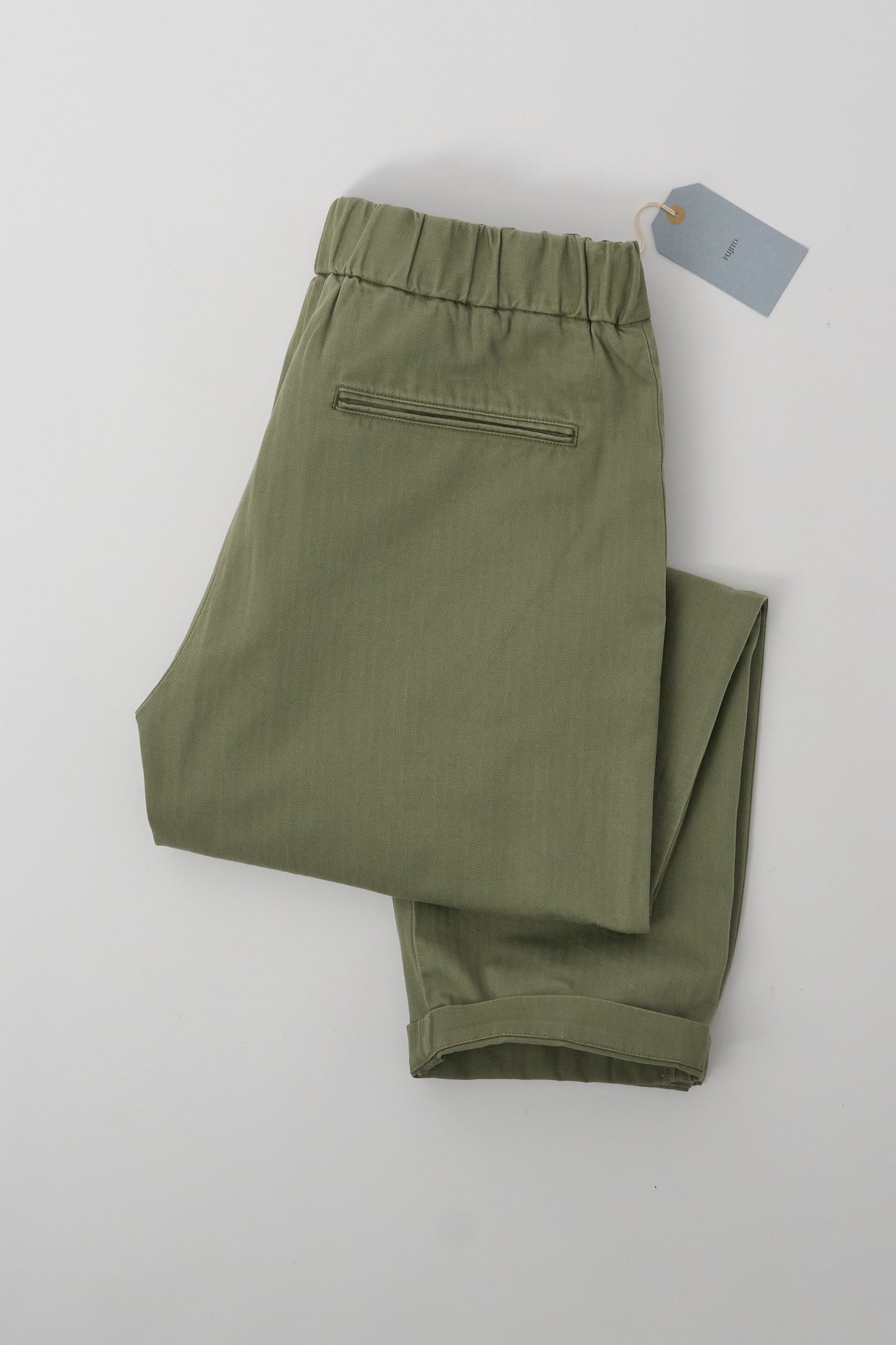 Fujito Easy Pants, Herringbone Twill - Olive Green