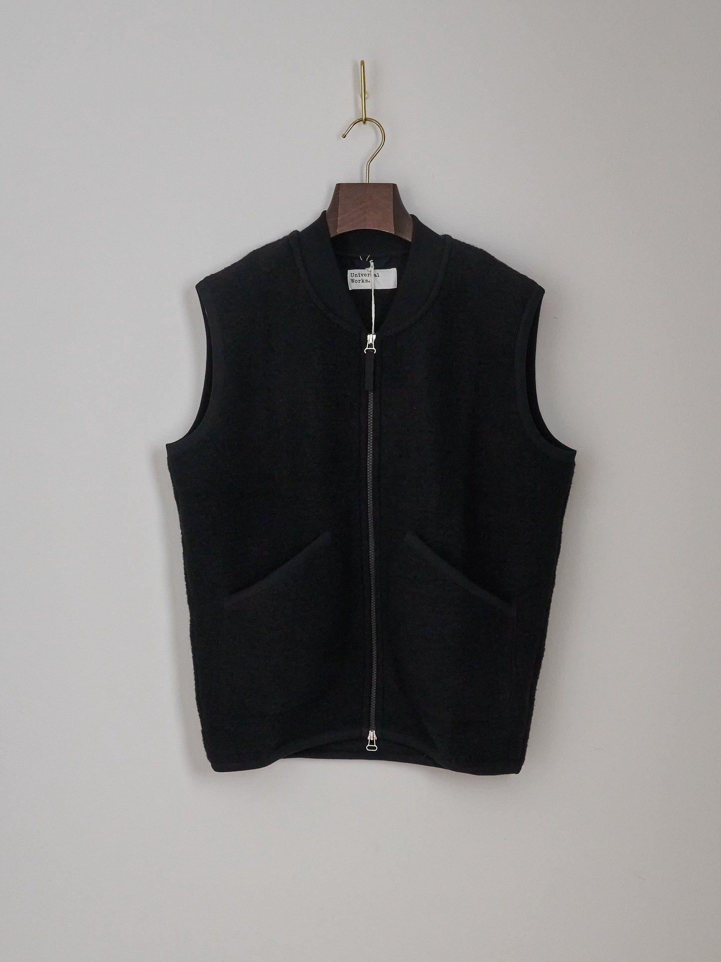 Zip Waistcoat in Wool Fleece - Black