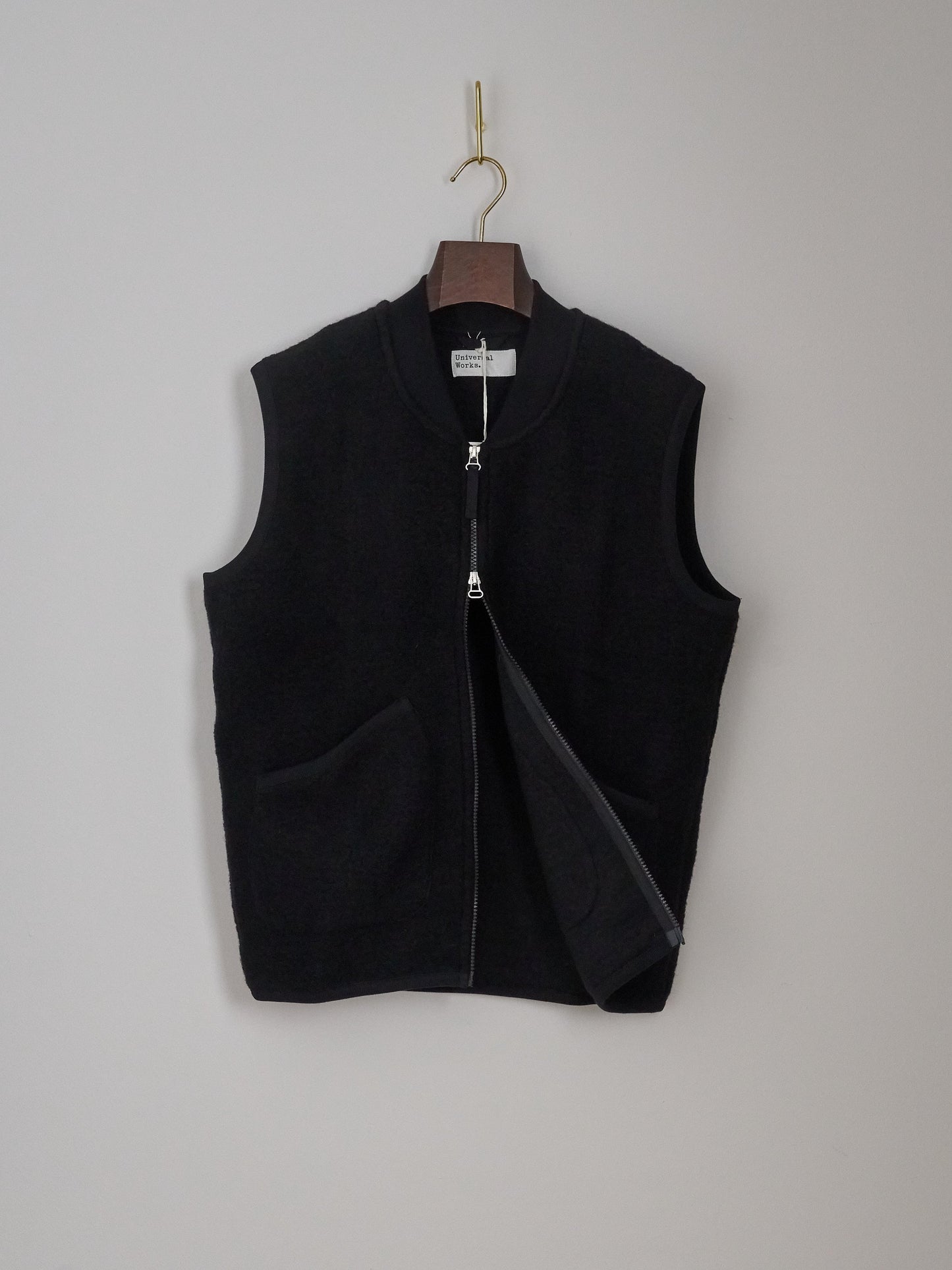 Zip Waistcoat in Wool Fleece - Black