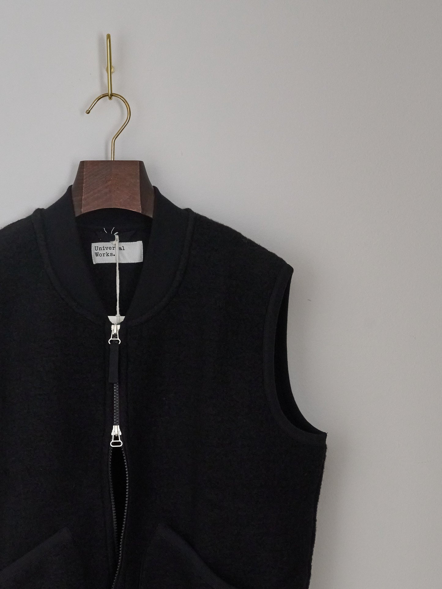 Zip Waistcoat in Wool Fleece - Black