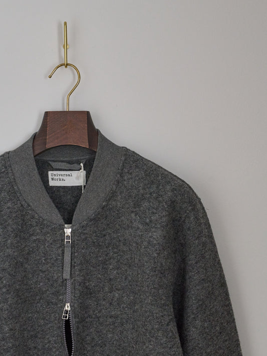 Zip Bomber in Wool Fleece - Grey Marl