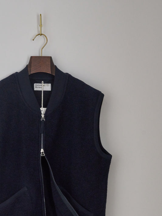 Zip Waistcoat in Wool Fleece - Navy