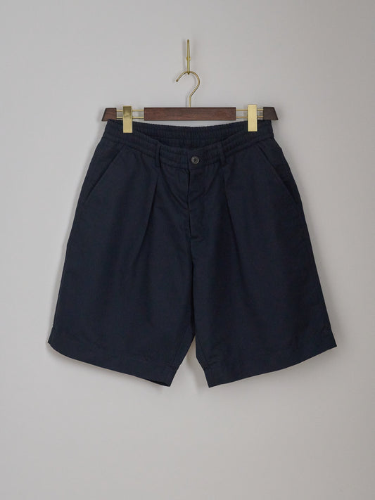 Pleated Track Short in Brushed Polytech - Navy