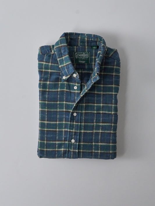 Cotton Slub Check Flannel Shirt - Blue