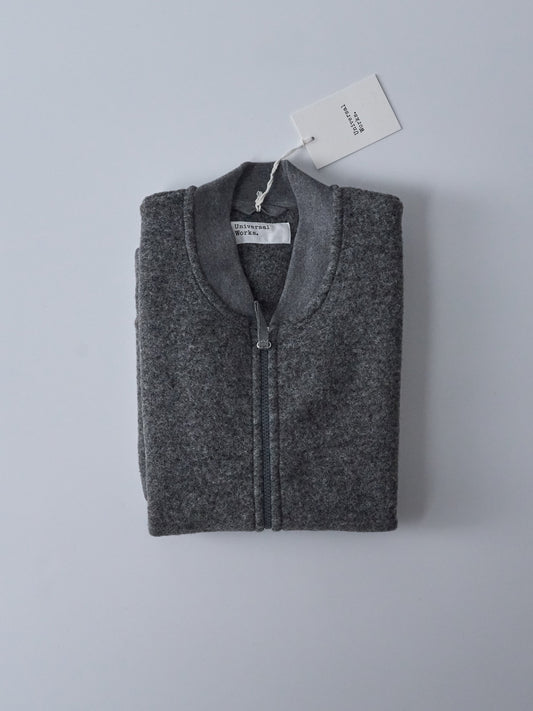 Zip Bomber in Wool Fleece - Grey Marl