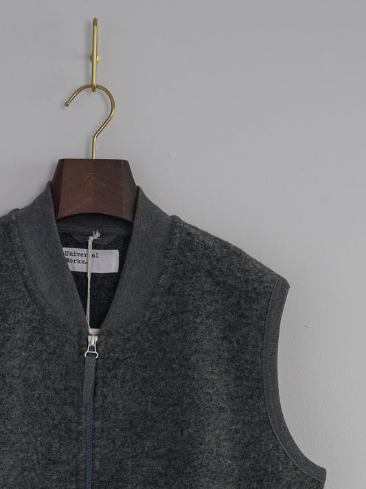 Zip Waistcoat in Wool Fleece - Grey Marl