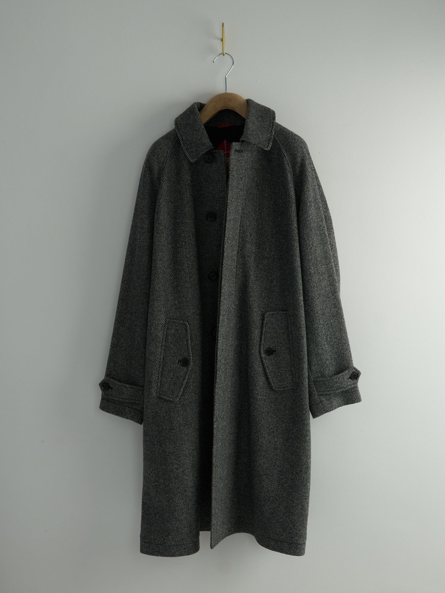 Raglan Coat Herringbone 100% Wool