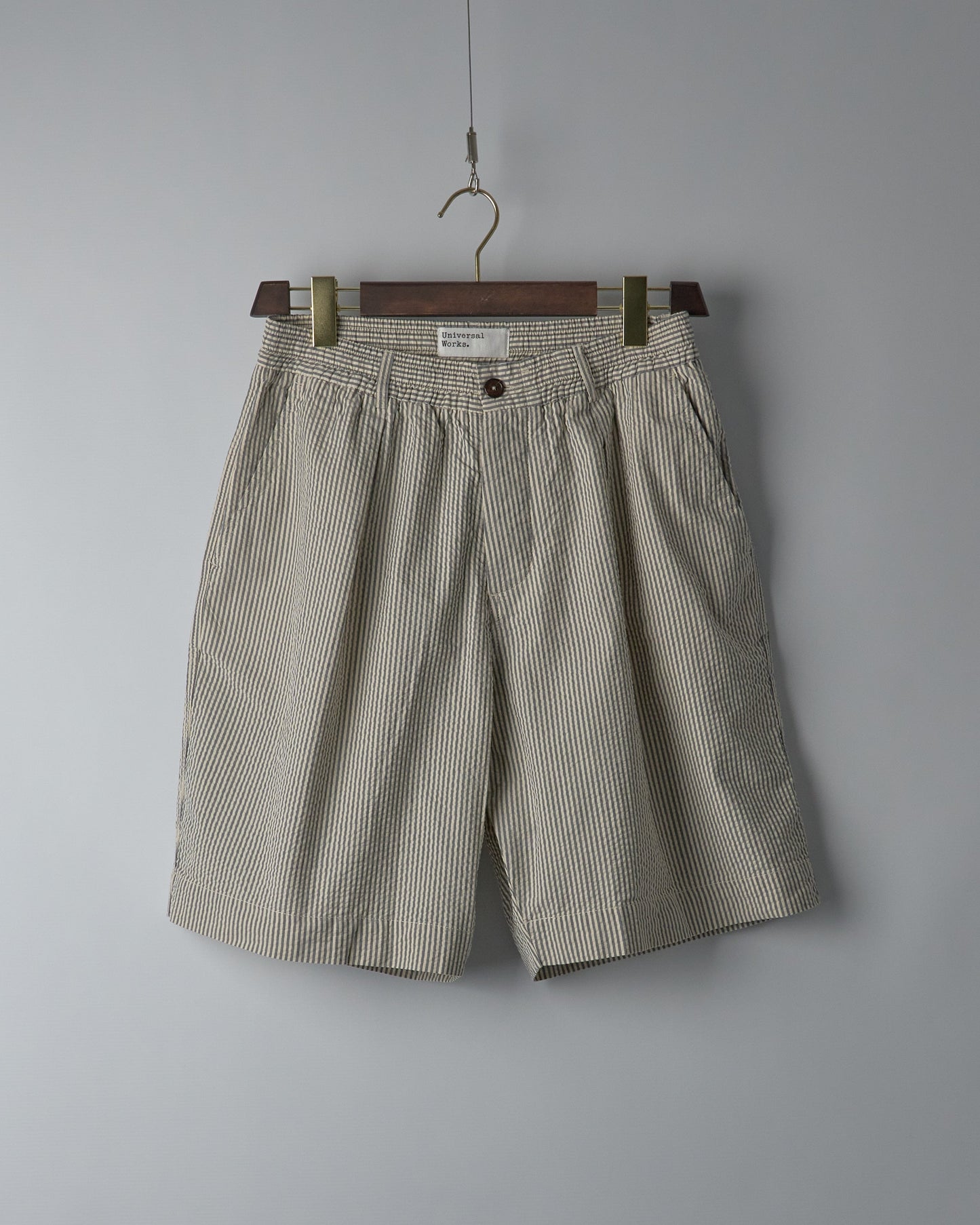 Pleated Track Short in Grey Derby Stripe