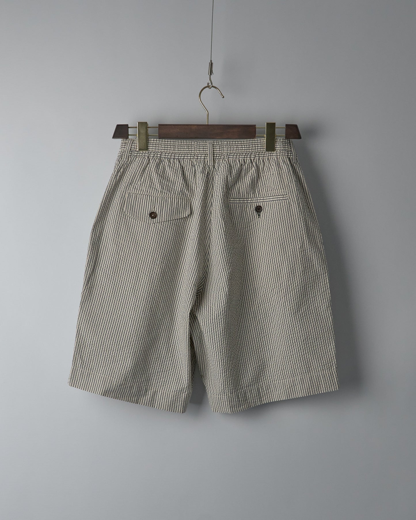 Pleated Track Short in Grey Derby Stripe