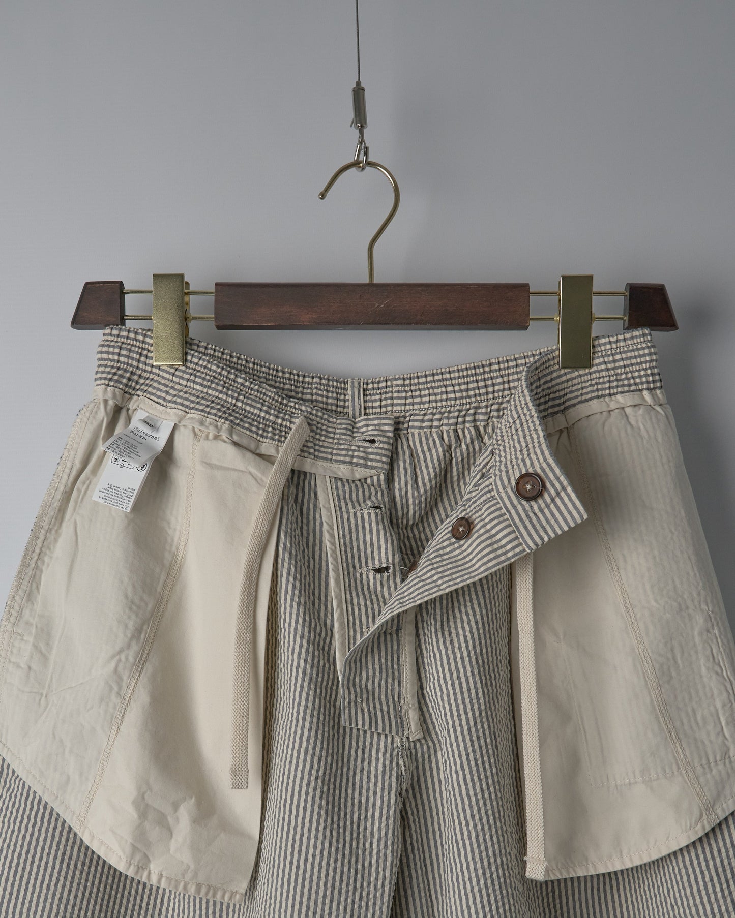 Pleated Track Short in Grey Derby Stripe