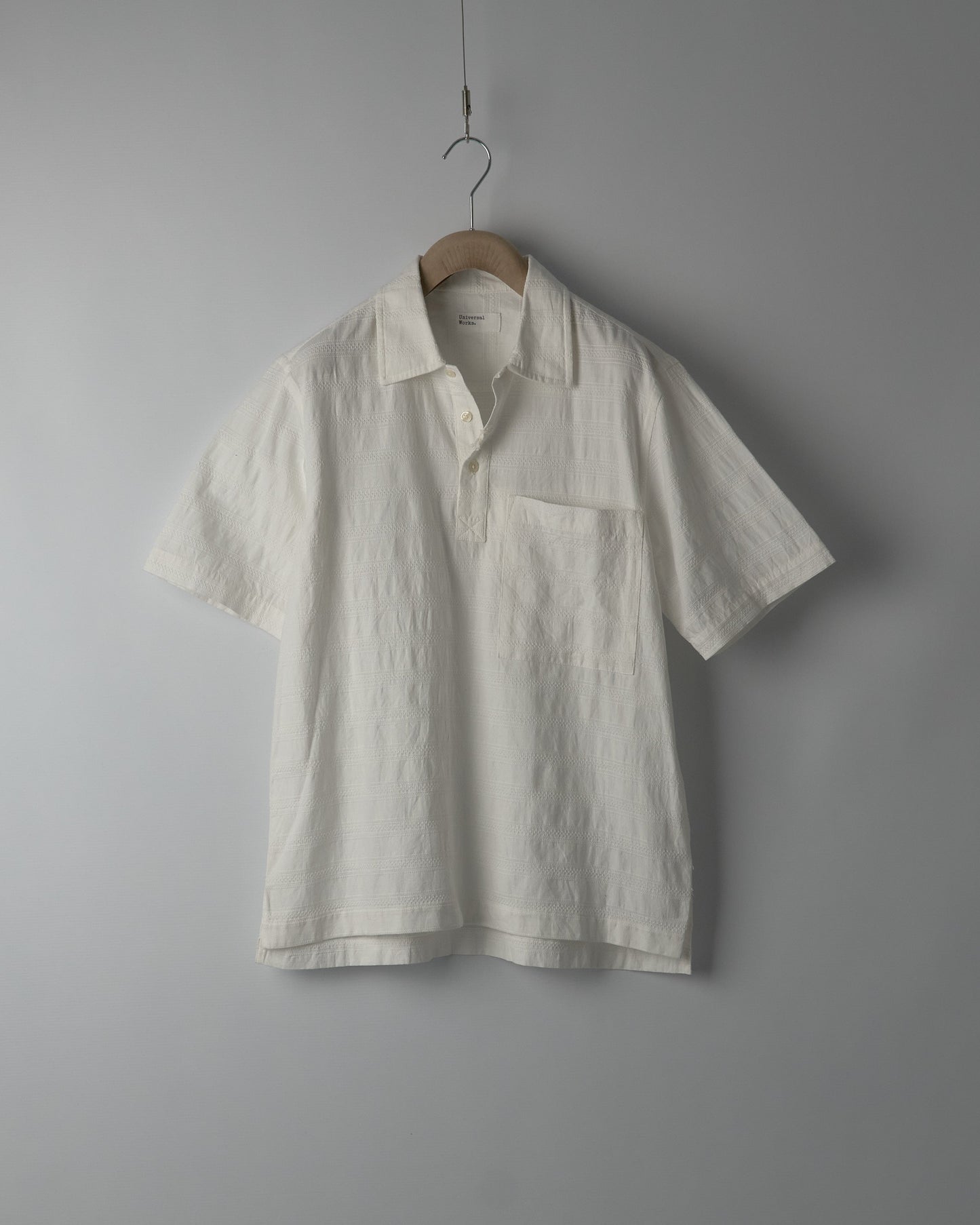 Pullover Short Sleeve Shirt in Nippon Self Stripe - Ecru