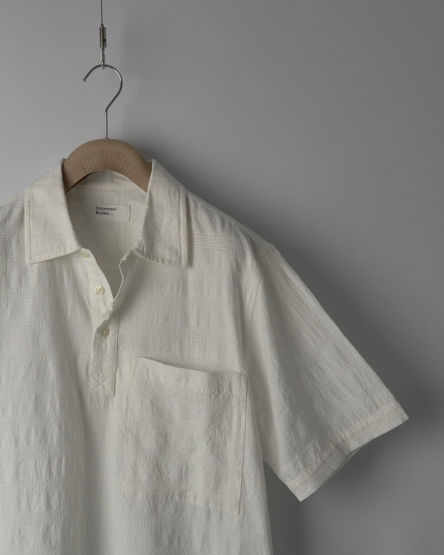 Pullover Short Sleeve Shirt in Nippon Self Stripe - Ecru