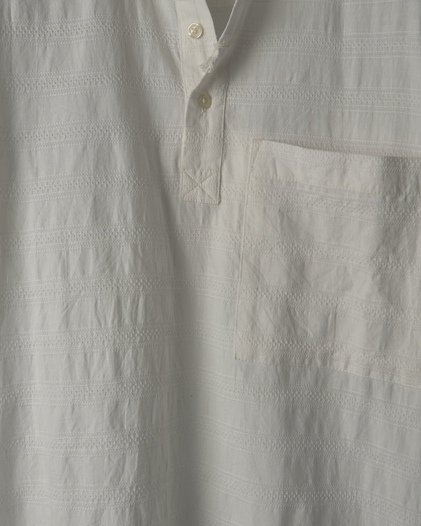 Pullover Short Sleeve Shirt in Nippon Self Stripe - Ecru