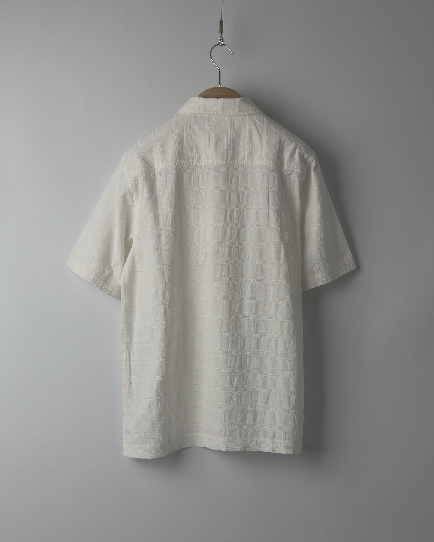 Pullover Short Sleeve Shirt in Nippon Self Stripe - Ecru