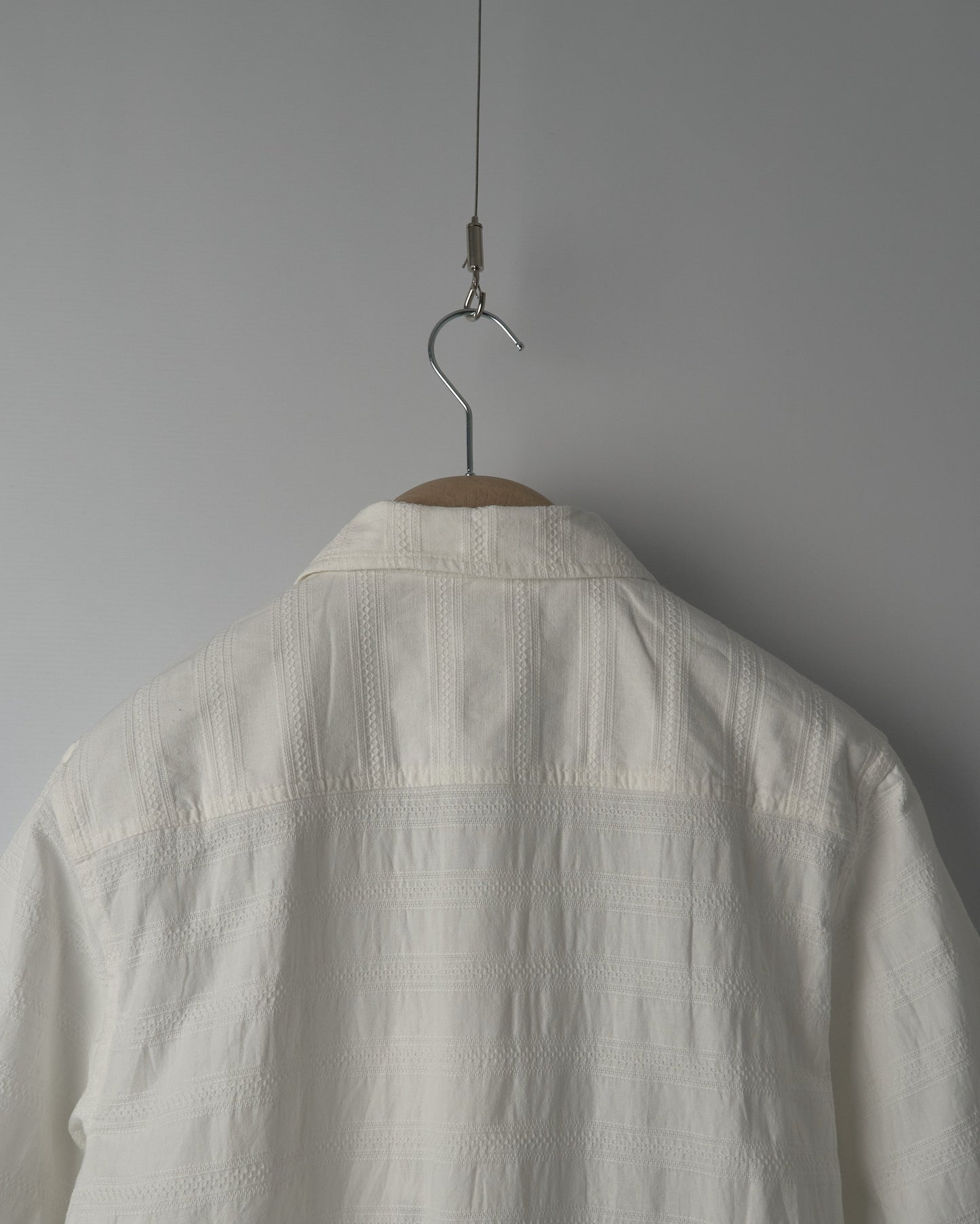 Pullover Short Sleeve Shirt in Nippon Self Stripe - Ecru