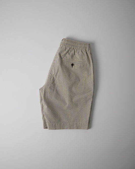 Pleated Track Short in Grey Derby Stripe