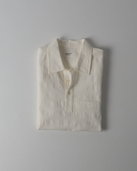 Pullover Short Sleeve Shirt in Nippon Self Stripe - Ecru