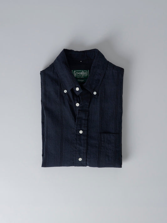 Navy Cotton/Linen Dobby Stripe