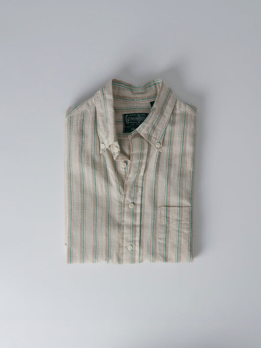 Tan Cotton/Ramie Cabana Stripe Long-Sleeve Shirt